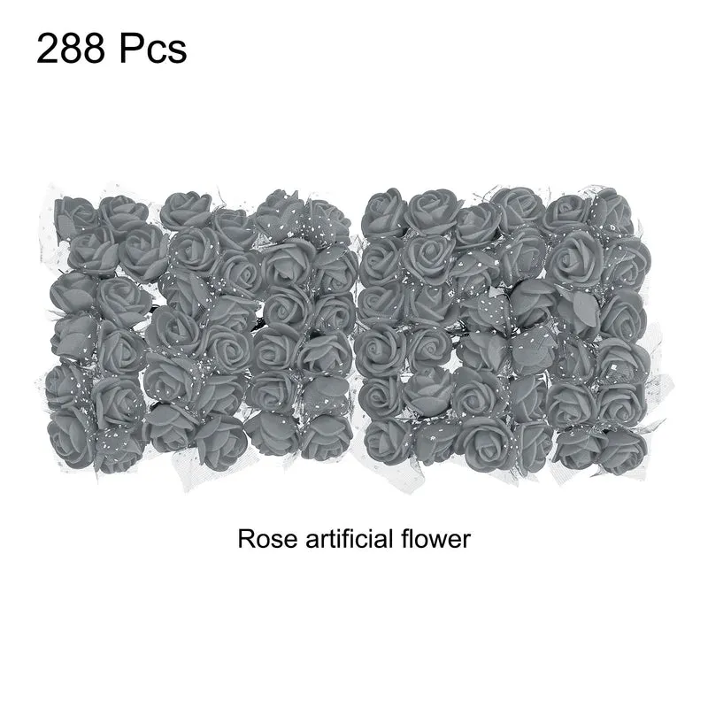 Artificial Rose Flower Heads, Grey Mini Faux Flowers 0.8 Inch-1 Inch 288Pcs