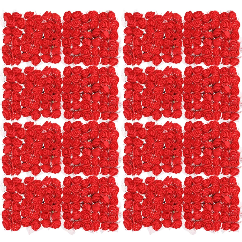 Artificial Rose Flower Heads, Red Mini Faux Flowers 0.8 Inch-1 Inch 288Pcs