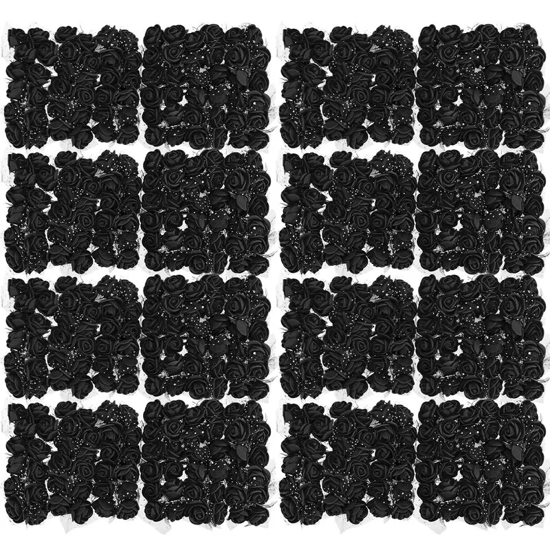 Artificial Rose Flower Heads, Black Mini Faux Flowers 0.8 Inch-1 Inch 288Pcs