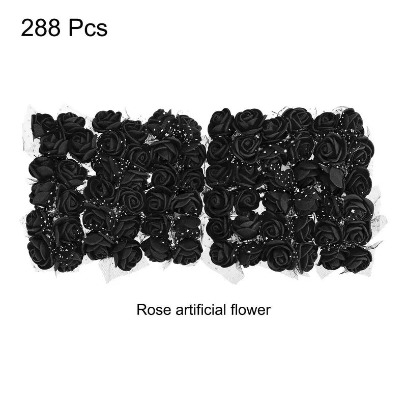 Artificial Rose Flower Heads, Black Mini Faux Flowers 0.8 Inch-1 Inch 288Pcs