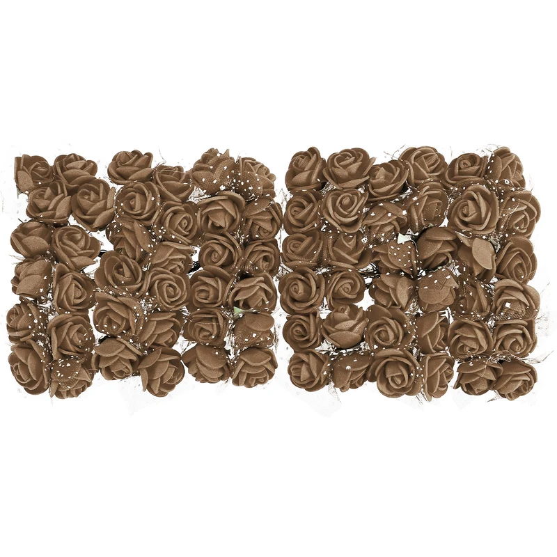 Artificial Rose Flower Heads, Brown Mini Faux Flowers 0.8 Inch-1 Inch 72Pcs