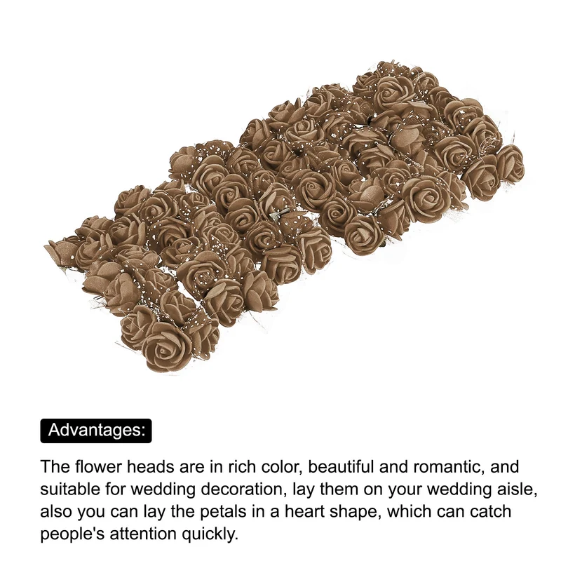 Artificial Rose Flower Heads, Brown Mini Faux Flowers 0.8 Inch-1 Inch 72Pcs