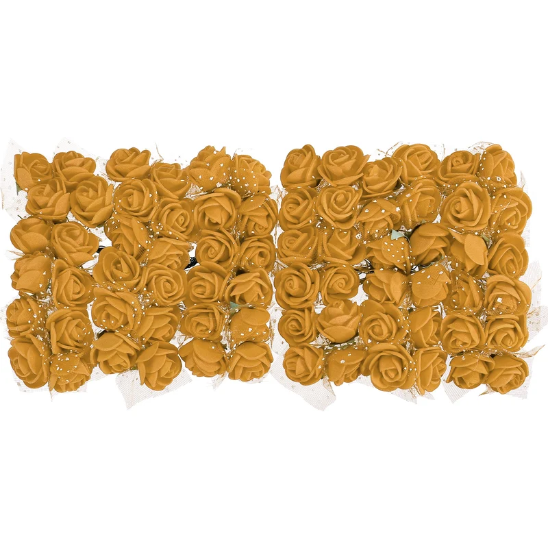 Artificial Rose Flower Heads, Gold Tone Mini Faux Flowers 0.8 Inch-1 Inch 72Pcs