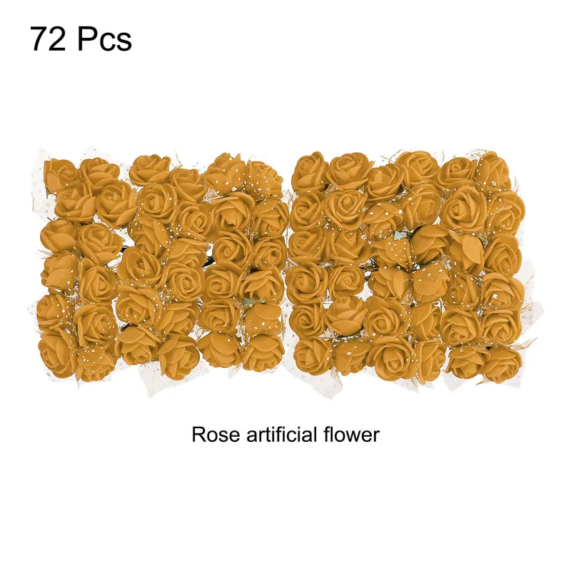 Artificial Rose Flower Heads, Gold Tone Mini Faux Flowers 0.8 Inch-1 Inch 72Pcs