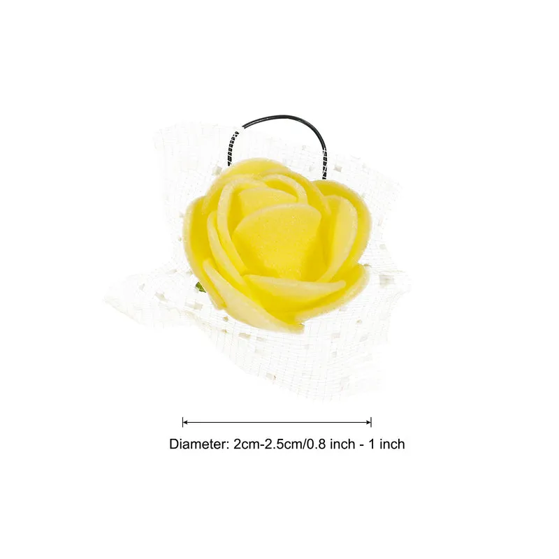 Artificial Rose Flower Heads, Yellow Mini Faux Flowers 0.8 Inch-1 Inch 72Pcs