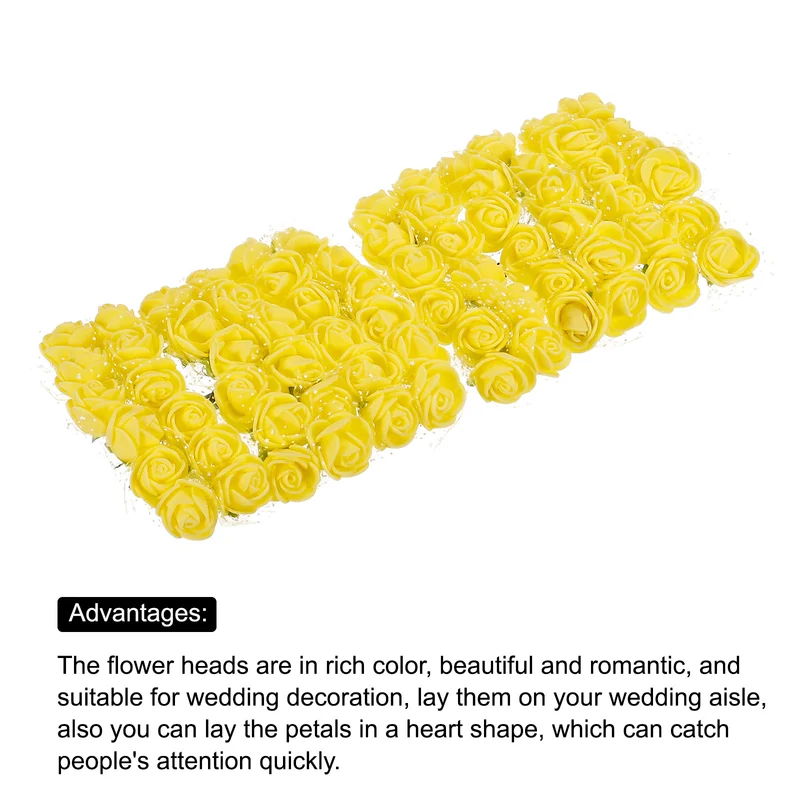 Artificial Rose Flower Heads, Yellow Mini Faux Flowers 0.8 Inch-1 Inch 72Pcs
