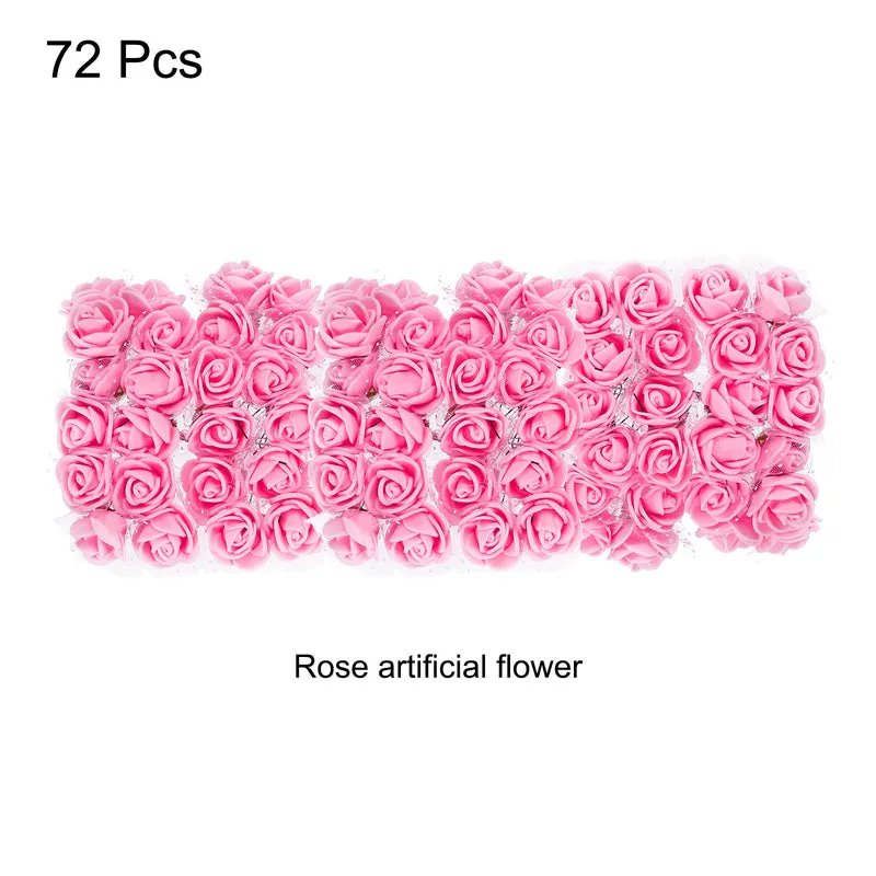 Artificial Rose Flower Heads, Pink Mini Faux Flowers 0.8 Inch-1 Inch 72Pcs