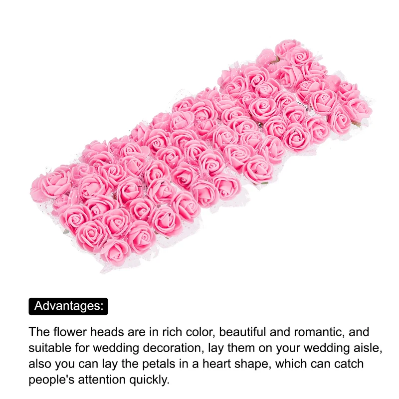 Artificial Rose Flower Heads, Pink Mini Faux Flowers 0.8 Inch-1 Inch 72Pcs
