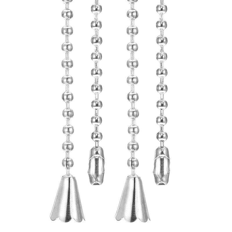 2 Pcs 1M Ceiling Fan Light Beaded Pull Chain with Conical Pendant, Silver Tone