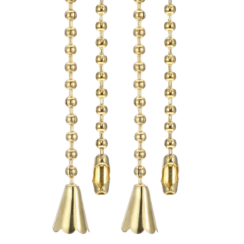 2 Pcs 1M Ceiling Fan Light Beaded Pull Chain with Conical Pendant, Gold Tone