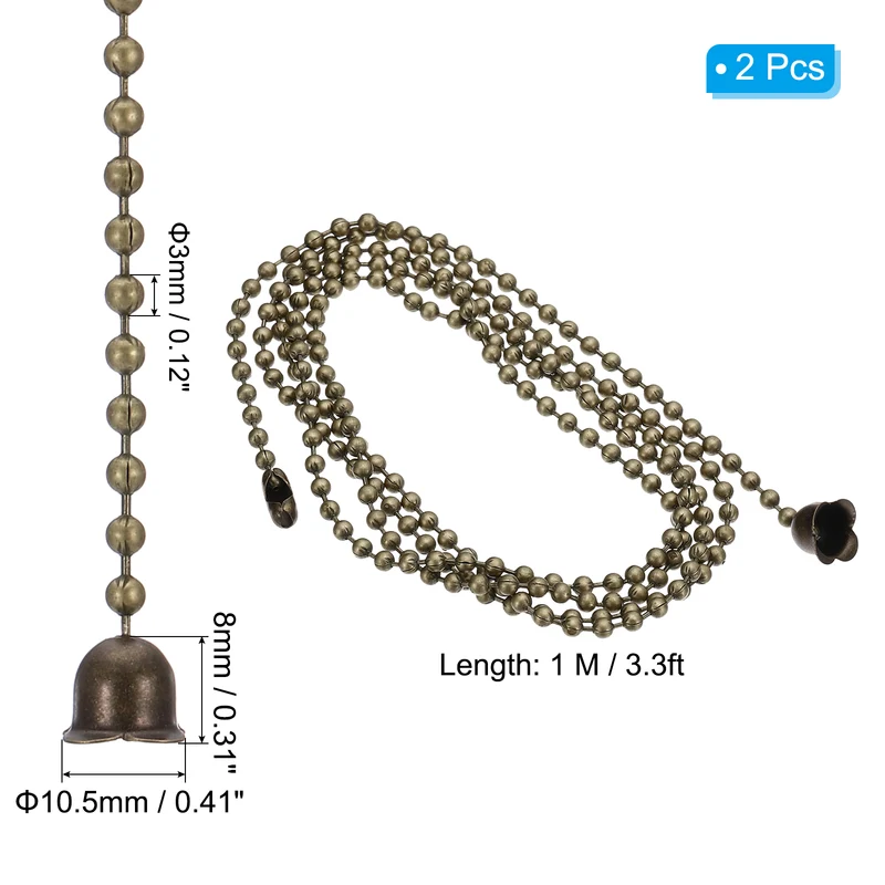 2 Pcs 1M Ceiling Fan Light Beaded Pull Chain with Flower Pendant, Bronze