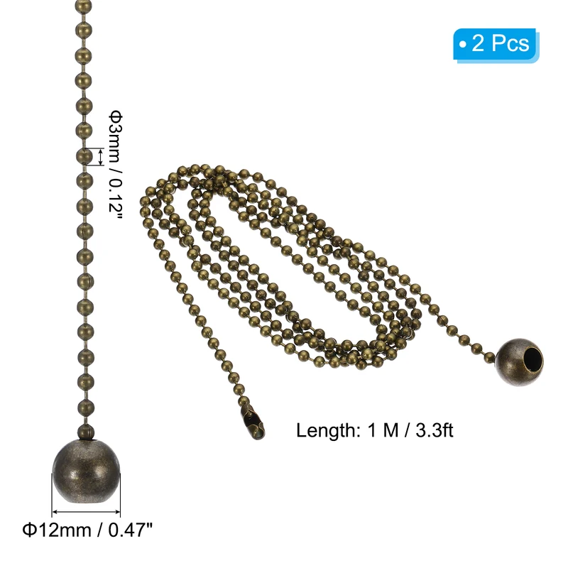 2 Pcs 1M Ceiling Fan Light Beaded Pull Chain with Ball Pendant Bronze