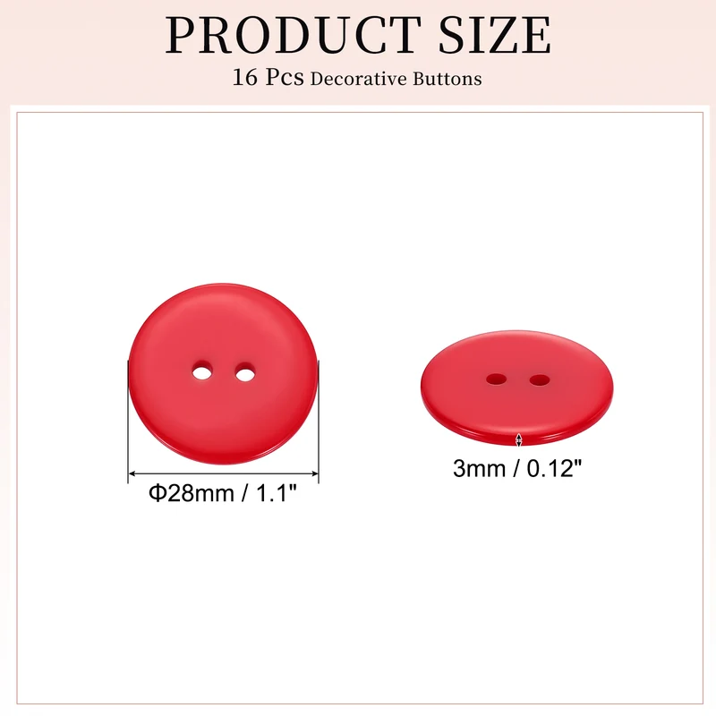 16 Pcs 28mm Resin Sewing Buttons, 2 Hole for Sewing Coats Shirts, Bright Red