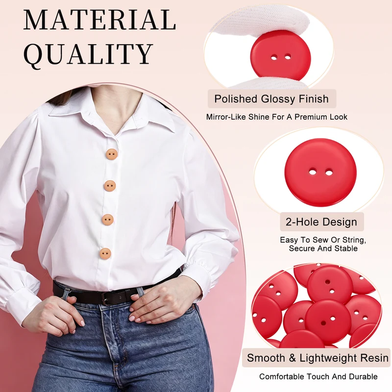 16 Pcs 28mm Resin Sewing Buttons, 2 Hole for Sewing Coats Shirts, Bright Red