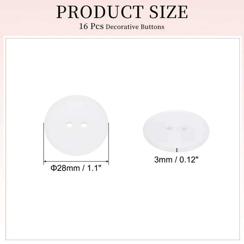 16 Pcs 28mm Resin Sewing Buttons, 2 Hole for Sewing Coats Shirts, White