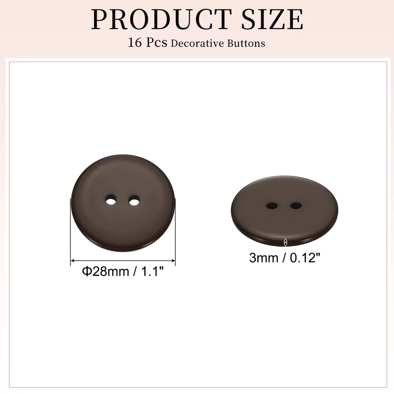 16 Pcs 28mm Resin Sewing Buttons, 2 Hole for Sewing Coats Shirts, Coffee