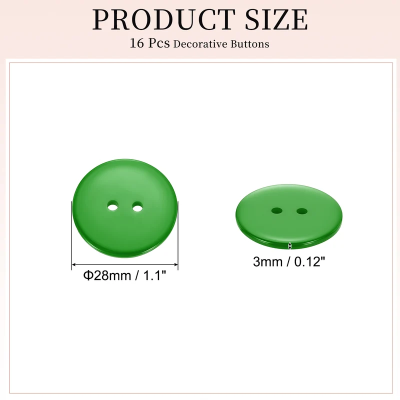 16 Pcs 28mm Resin Sewing Buttons, 2 Hole for Sewing Coats Shirts, Grass Green