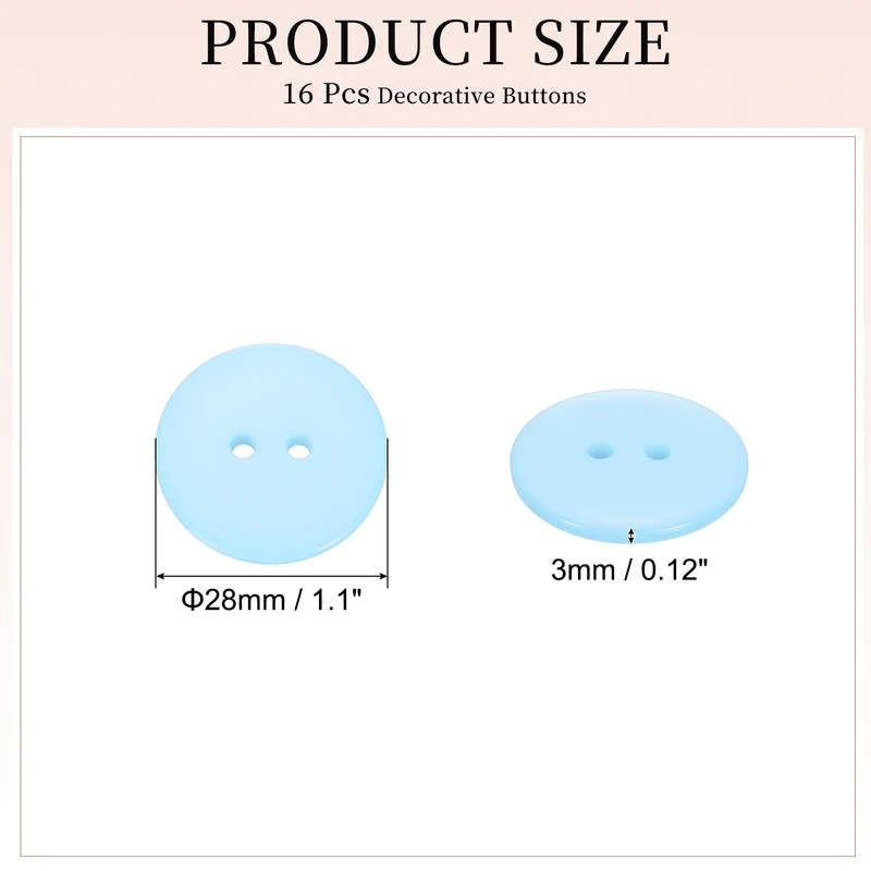 16 Pcs 28mm Resin Sewing Buttons, 2 Hole for Sewing Coats Shirts, Light Blue