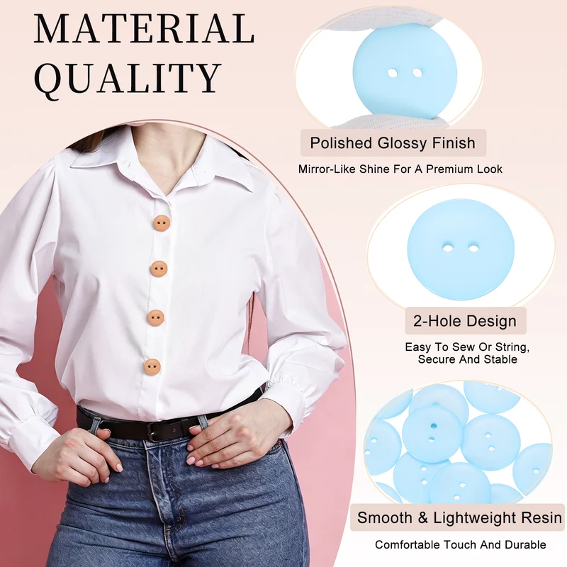 16 Pcs 28mm Resin Sewing Buttons, 2 Hole for Sewing Coats Shirts, Light Blue