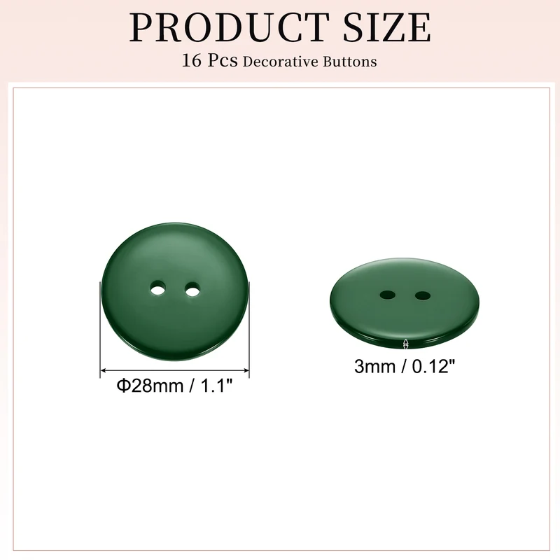 16 Pcs 28mm Resin Sewing Buttons, 2 Hole for Sewing Coats Shirts, Dark Green