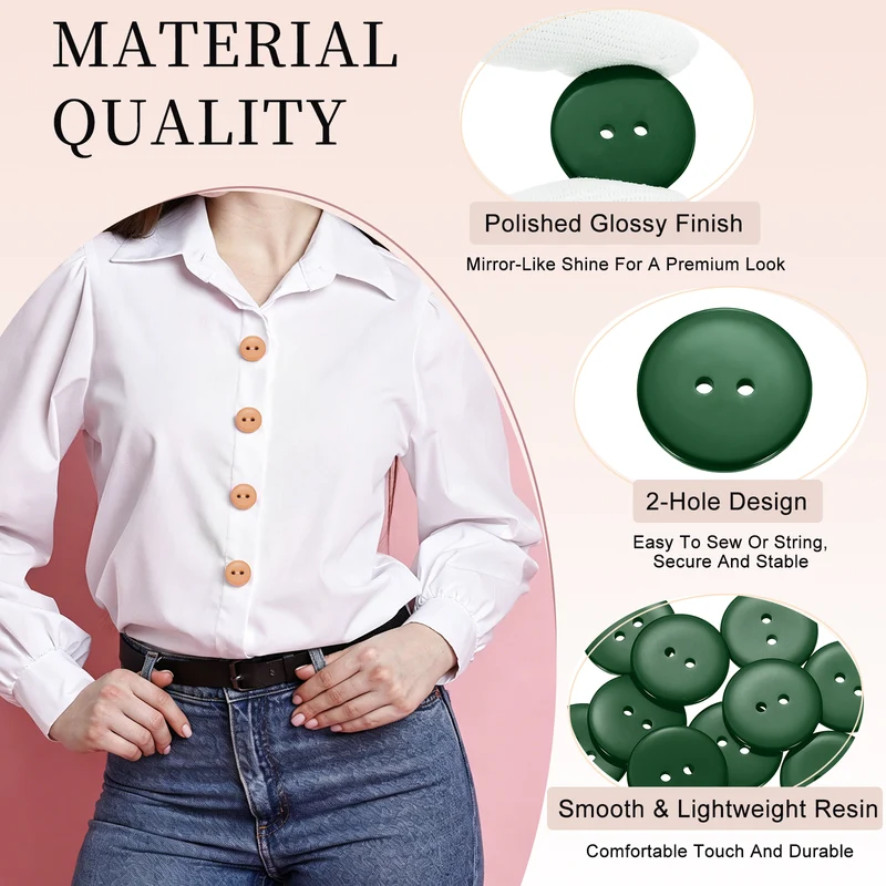 16 Pcs 28mm Resin Sewing Buttons, 2 Hole for Sewing Coats Shirts, Dark Green