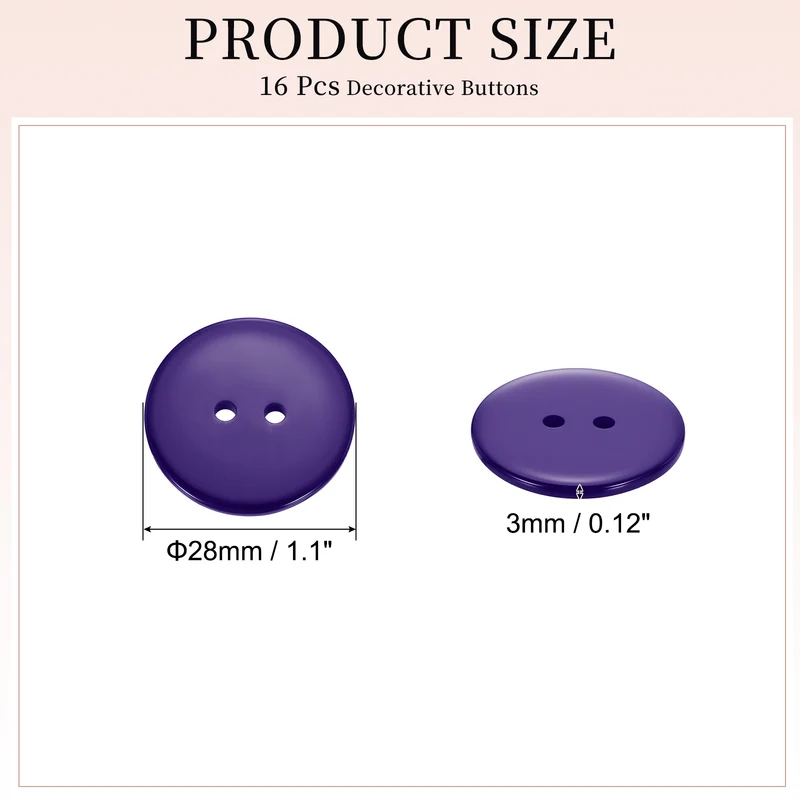 16 Pcs 28mm Resin Sewing Buttons, 2 Hole for Sewing Coats Shirts, Deep Purple