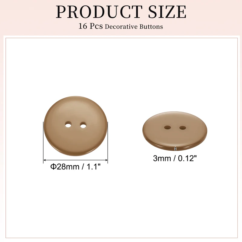 16 Pcs 28mm Resin Sewing Buttons, 2 Hole for Sewing Coats Shirts, Camel