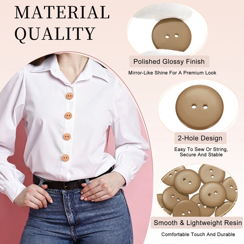 16 Pcs 28mm Resin Sewing Buttons, 2 Hole for Sewing Coats Shirts, Camel