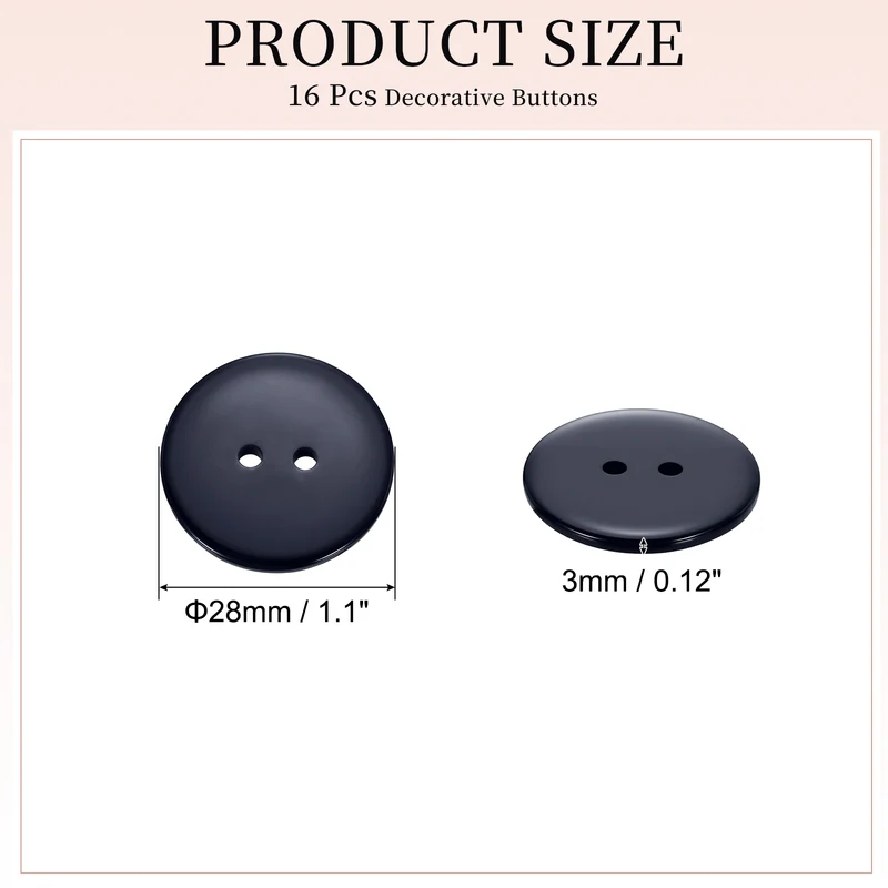 16 Pcs 28mm Resin Sewing Buttons, 2 Hole for Sewing Coats Shirts, Navy Blue