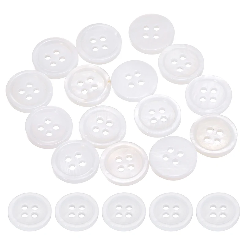15Pcs 12.5mm Mother of Pearl Buttons, 4 Holes MOP Pearl Shell Buttons, White