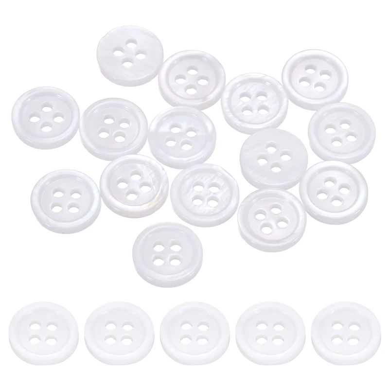 15Pcs 10mm Mother of Pearl Buttons, 4 Holes MOP Pearl Shell Buttons, White