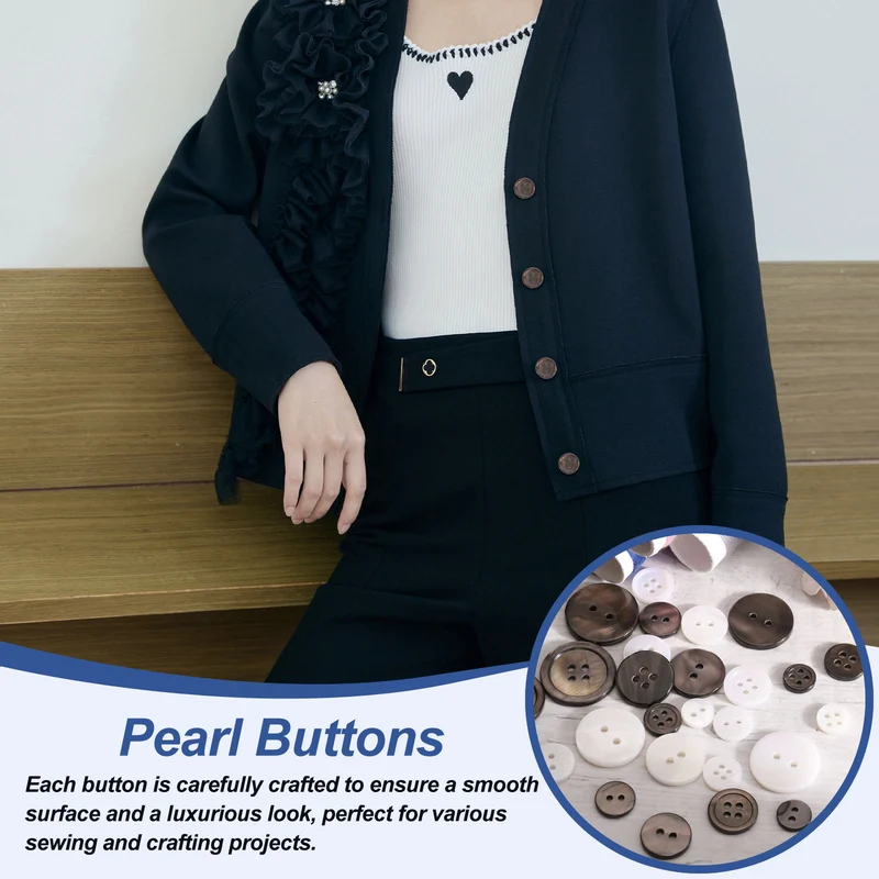 15Pcs 10mm Mother of Pearl Buttons, 4 Holes MOP Pearl Shell Buttons, White