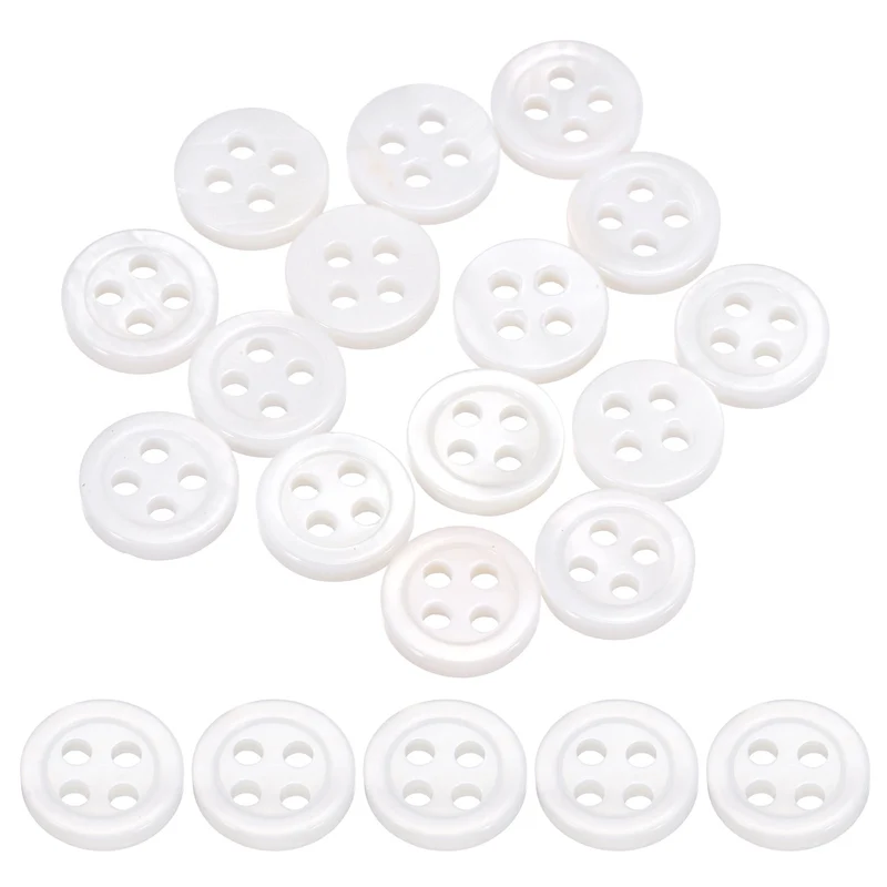 15Pcs 9mm Mother of Pearl Buttons, 4 Holes MOP Pearl Shell Buttons, White