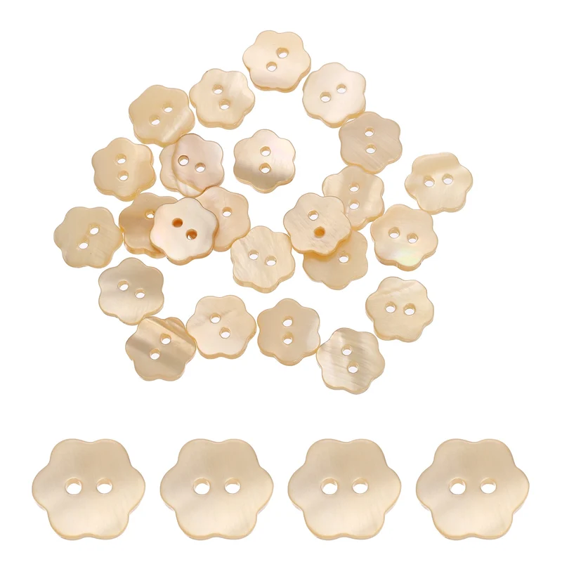 30 Pcs Flower Shaped Mother of Pearl Buttons 2 Holes 11mm for Sewing Yellow