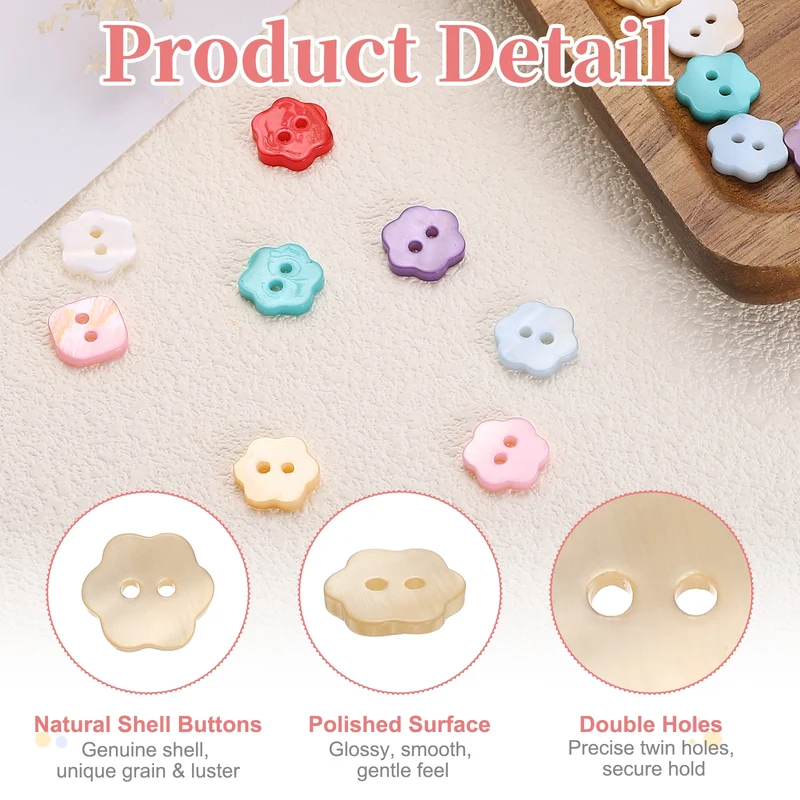 30 Pcs Flower Shaped Mother of Pearl Buttons 2 Holes 11mm for Sewing Yellow