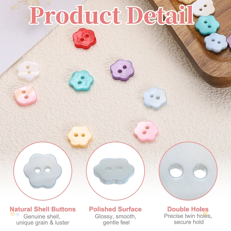 30 Pcs Flower Shaped Mother of Pearl Buttons 2 Holes 11mm for Sewing Blue