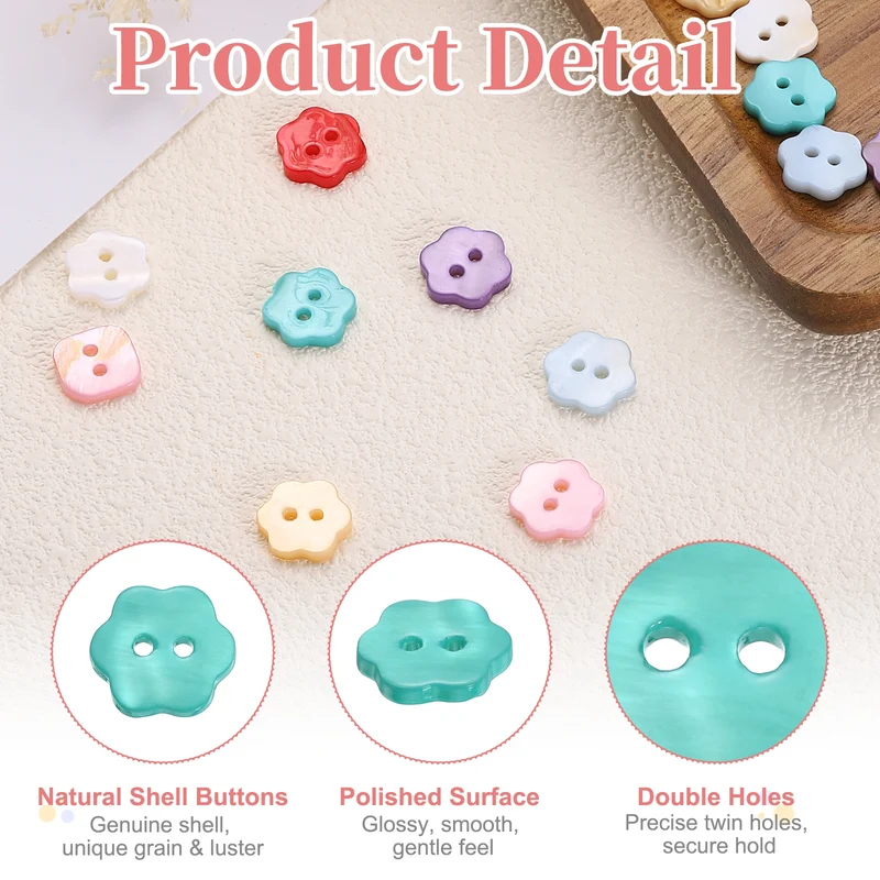 30 Pcs Flower Shaped Mother of Pearl Buttons 2 Holes 11mm for Sewing Green