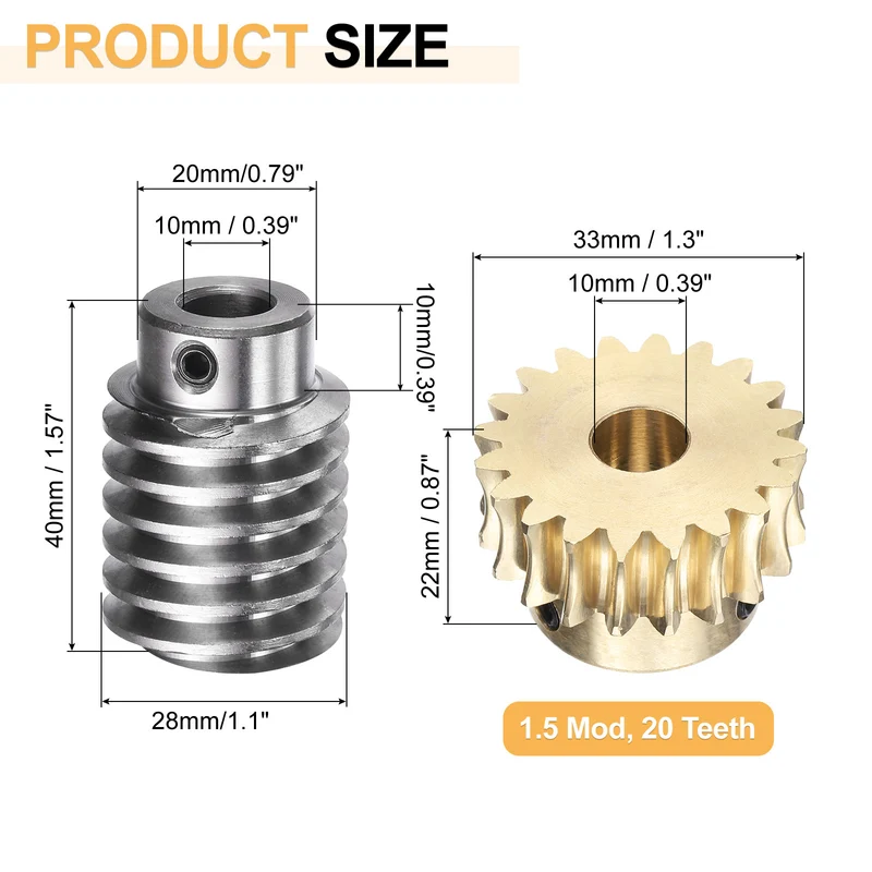 Worm Gear Set 1.5 Module 20:1 Reduction Rate(Gear-10mm Bore, Rod 10mm Bore)