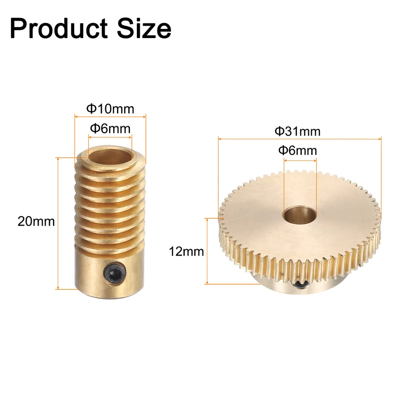 Worm Gear Set 6mm Wheel Shaft Brass 0.5M 60:1 Reduction Rate Drive Gear Box