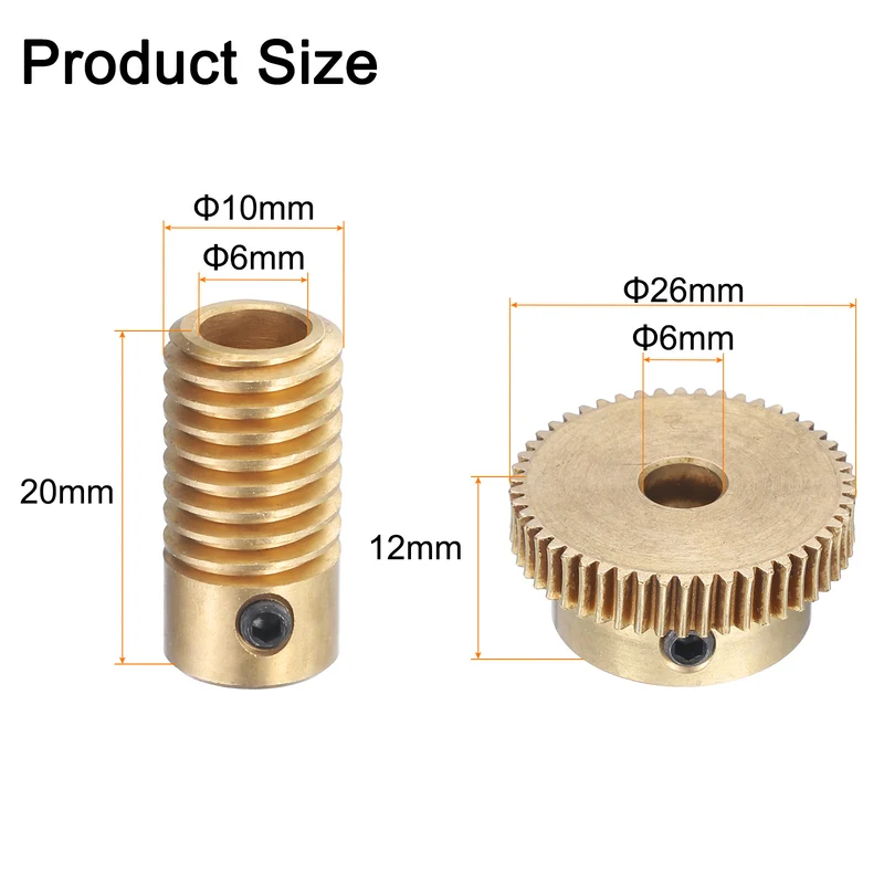 Worm Gear Set 6mm Wheel Shaft Brass 0.5M 50:1 Reduction Rate Drive Gear Box