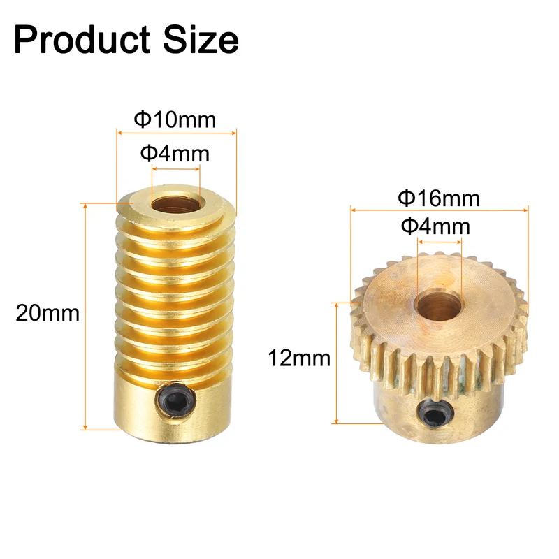 Worm Gear Set 4mm Wheel Shaft Brass 0.5M 30:1 Reduction Rate Drive Gear Box