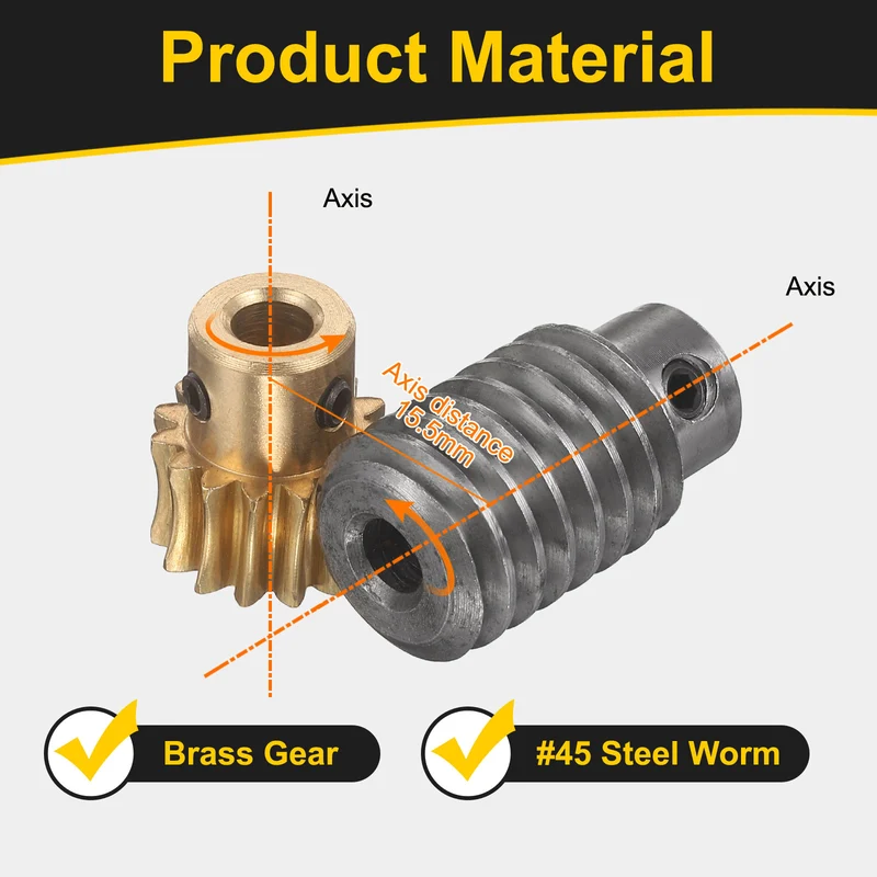 Worm Gear Set 1 Module 15:1 Reduction Rate(Gear-6mm Bore, Rod 6mm Bore)