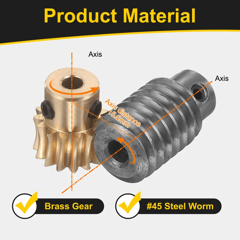 Worm Gear Set 1 Module 15:1 Reduction Rate(Gear-5mm Bore, Rod 6mm Bore)