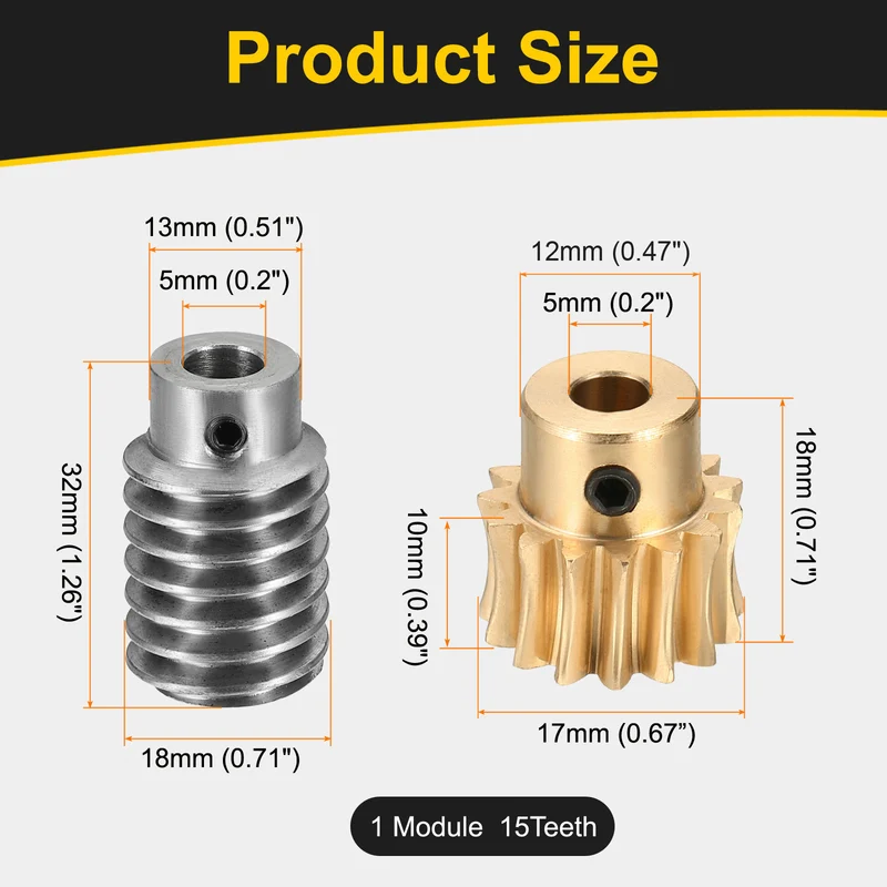 Worm Gear Set 1 Module 15:1 Reduction Rate(Gear-5mm Bore, Rod 5mm Bore)