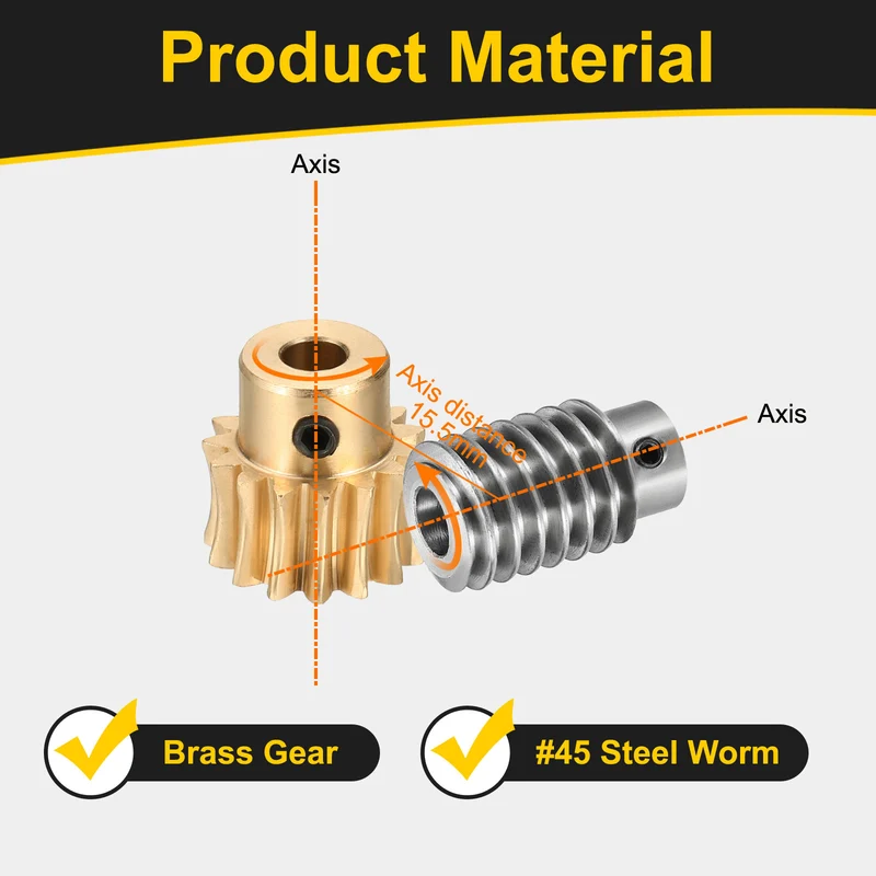 Worm Gear Set 1 Module 15:1 Reduction Rate(Gear-5mm Bore, Rod 5mm Bore)