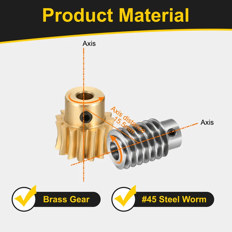 Worm Gear Set 1 Module 15:1 Reduction Rate(Gear-5mm Bore, Rod 8mm Bore)