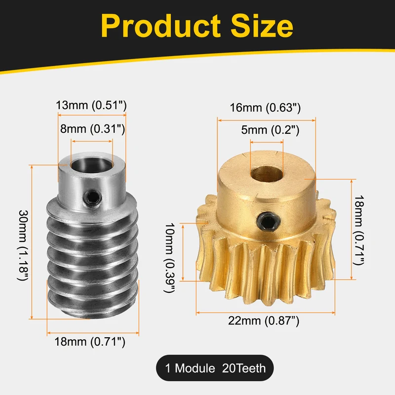 Worm Gear Set 1 Module 20:1 Reduction Rate(Gear-5mm Bore, Rod 8mm Bore)