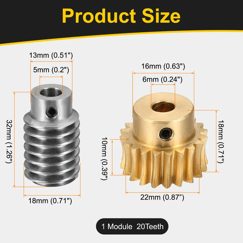 Worm Gear Set 1 Module 20:1 Reduction Rate(Gear-6mm Bore, Rod 5mm Bore)