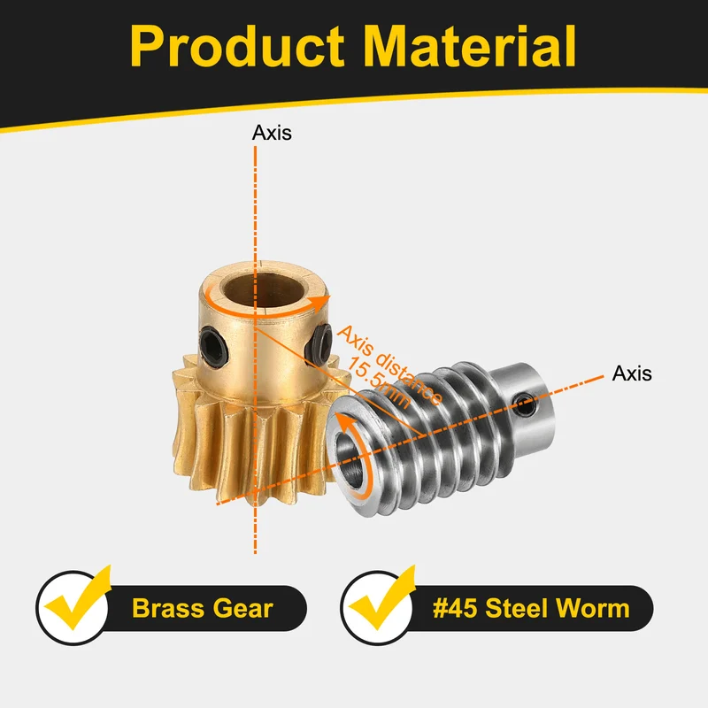 Worm Gear Set 1 Module 15:1 Reduction Rate(Gear-8mm Bore, Rod 5mm Bore)