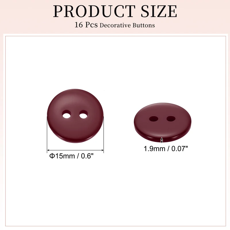 16 Pcs 15mm Resin Sewing Buttons, 2 Hole for Sewing Coats Shirts, Dark Red